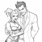 Printable Harley Quinn and Joker coloring page to print and color