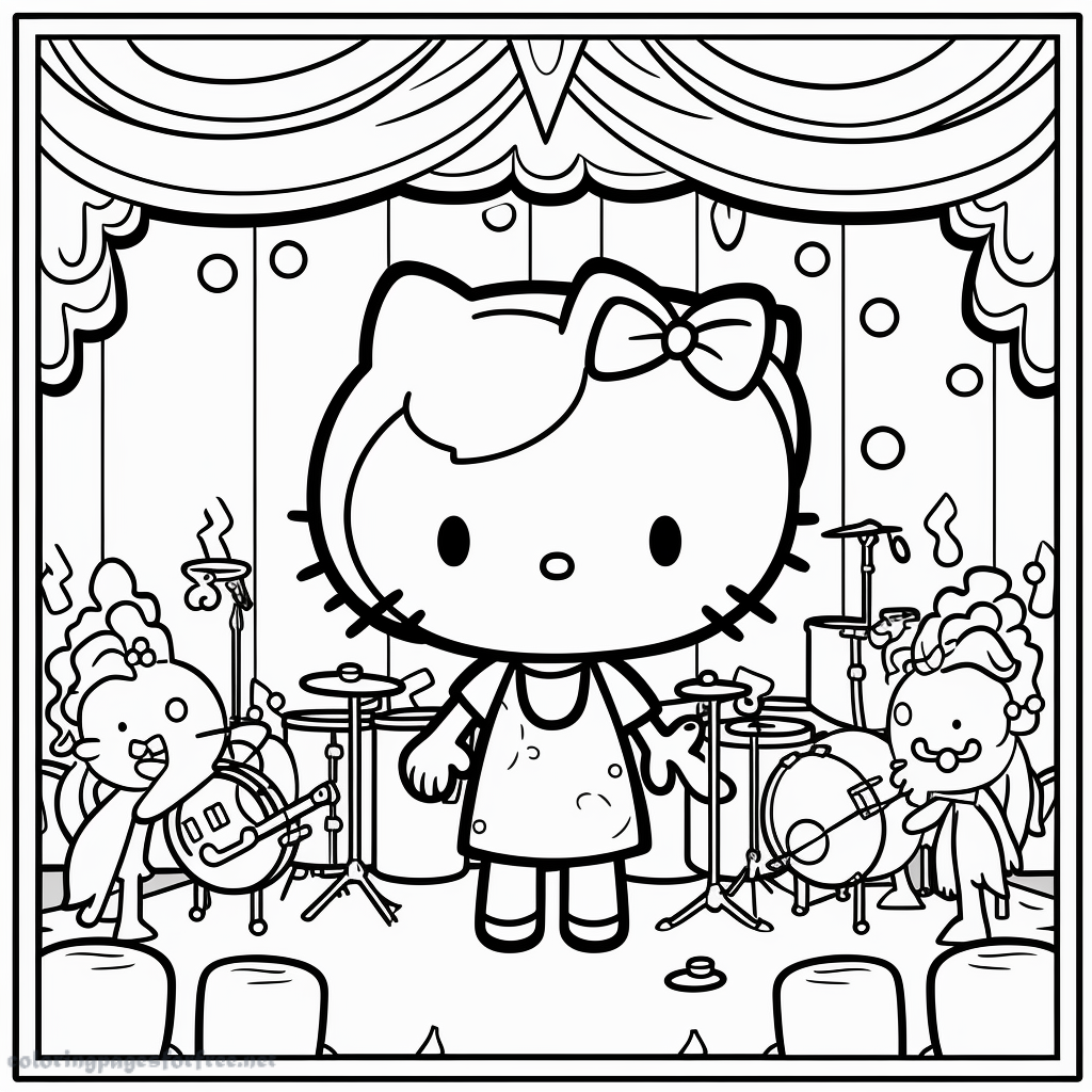 Hello kitty on a stage to print and color for free
