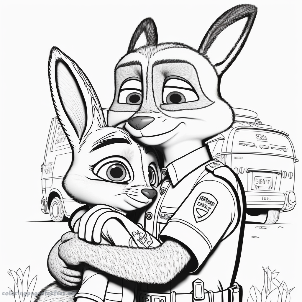 Very simple Judy and Nick hugging from Zootpia coloring page