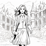 Hermione Granger walking at hogwarts to color