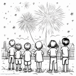 Coloring page to download people watching fireworks on independence day