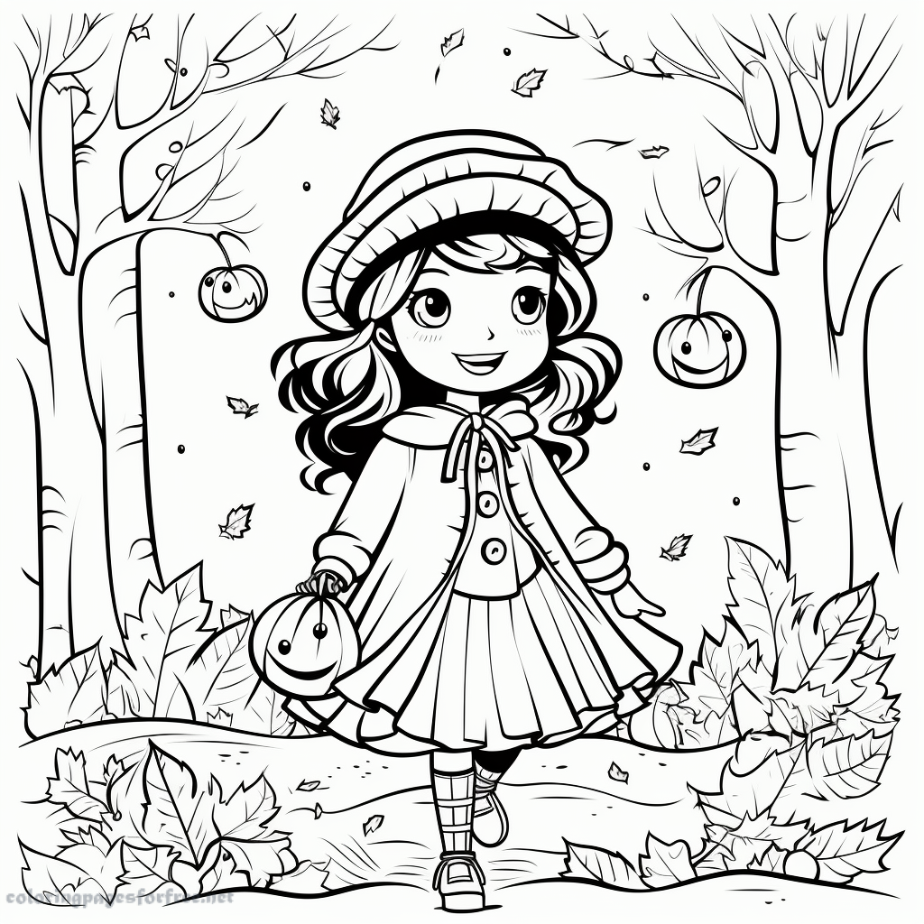 Girl on Halloween coloring page to download