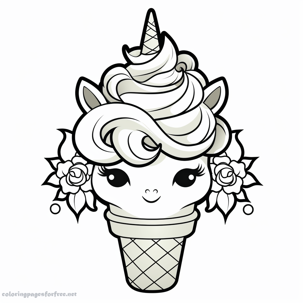 Unicorn ice cream coloring page to download