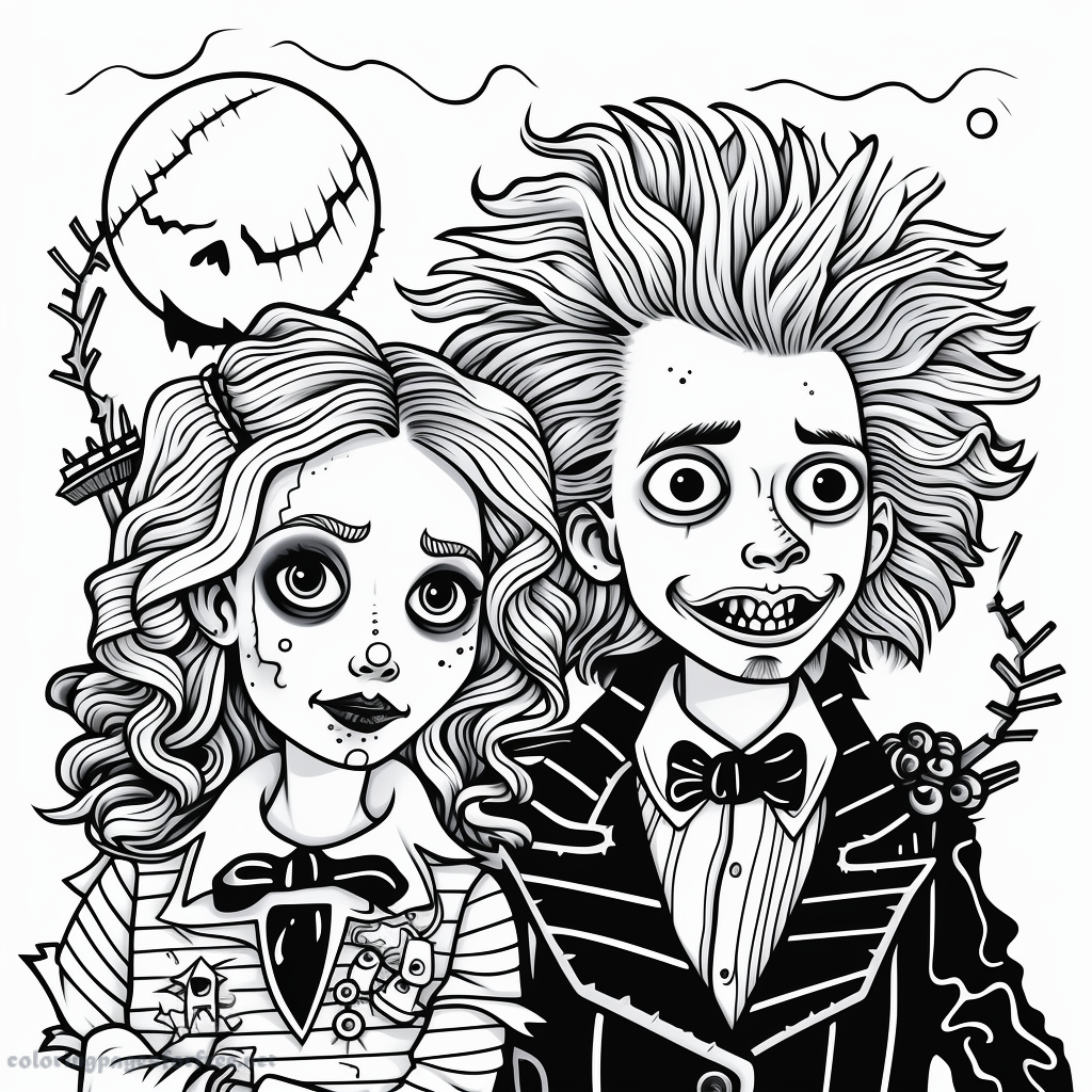 Coloring page Beetlejuice and Lydia with few details for kids