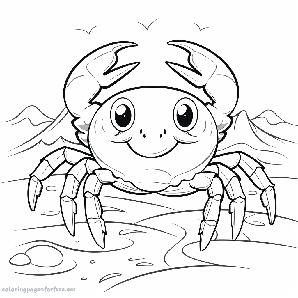 Cute crab on the sand coloring page to download