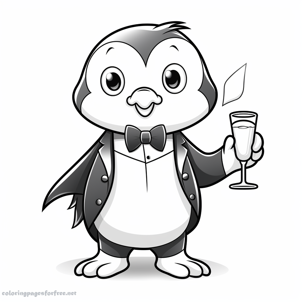 Coloring page: cute pinguin in tuxedo