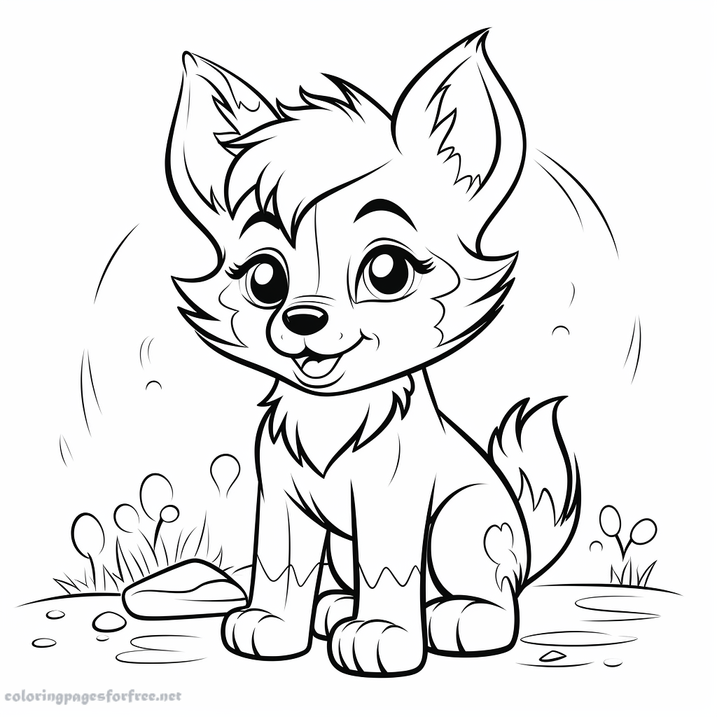Coloring page little wolf with few details for kids