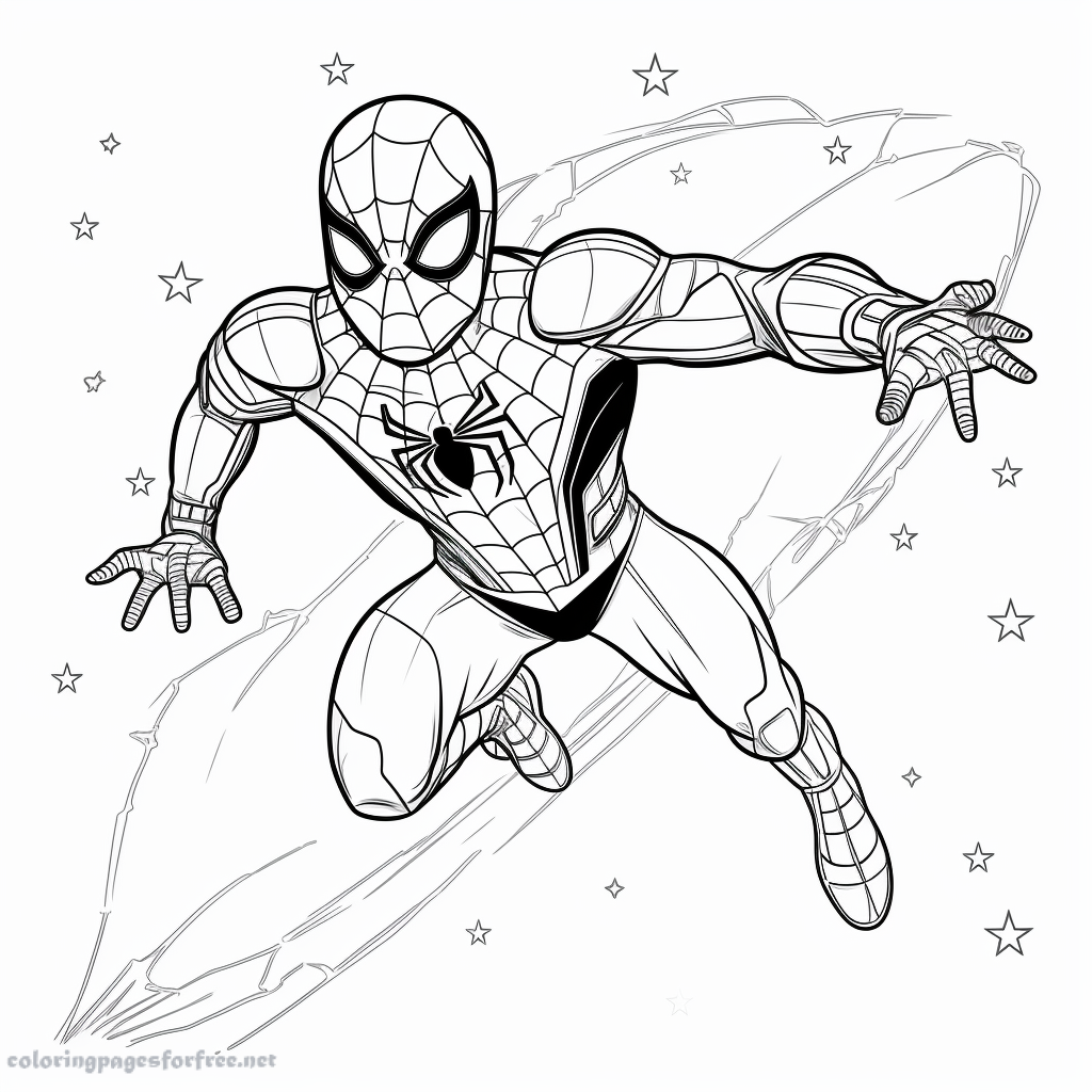 Beautiful coloring of highly detailed spiderman in space