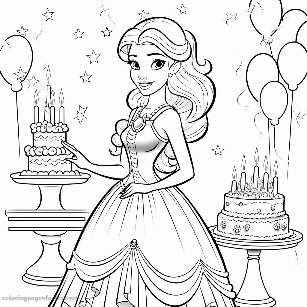 Barbie with a cake coloring page to download for free