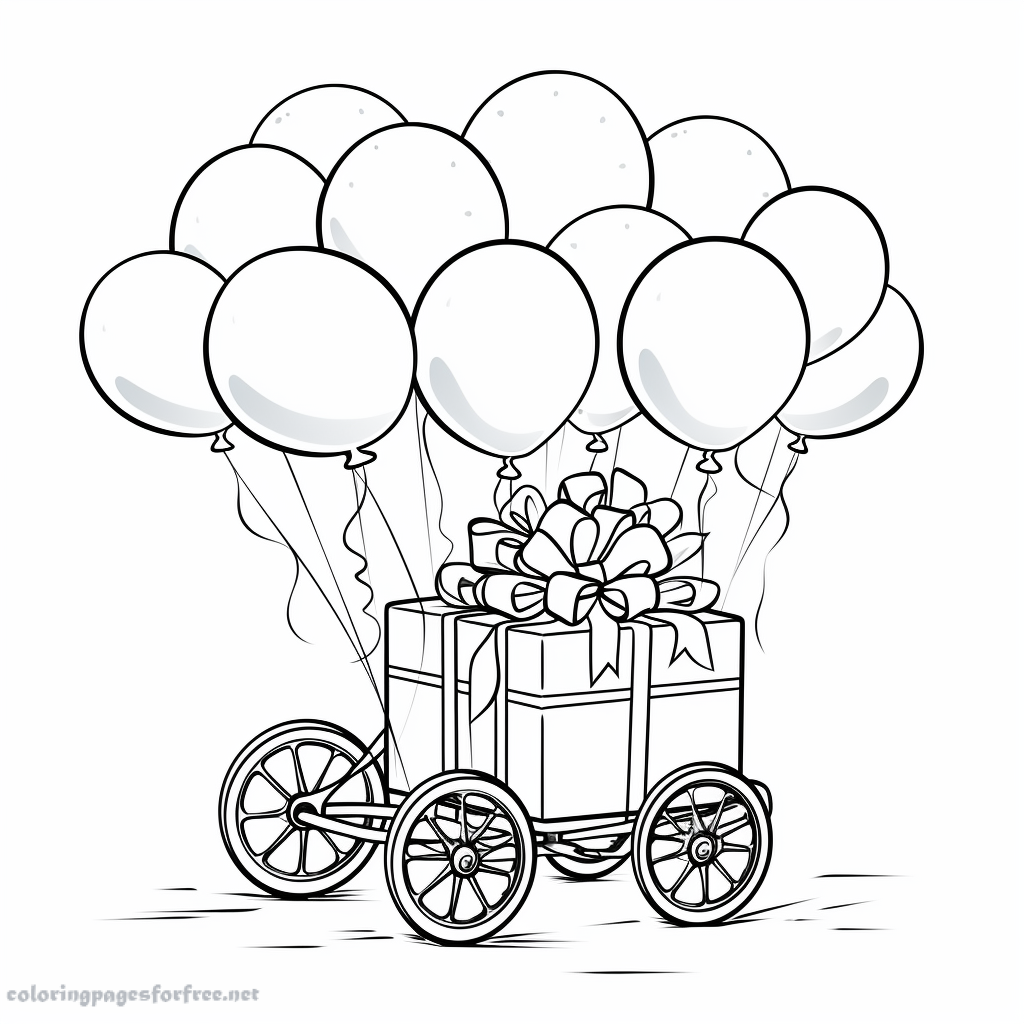 Coloring page happy birthday present with few details for kids