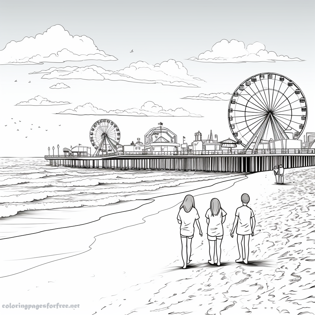 Coloring book Santa Monica beach to print and color