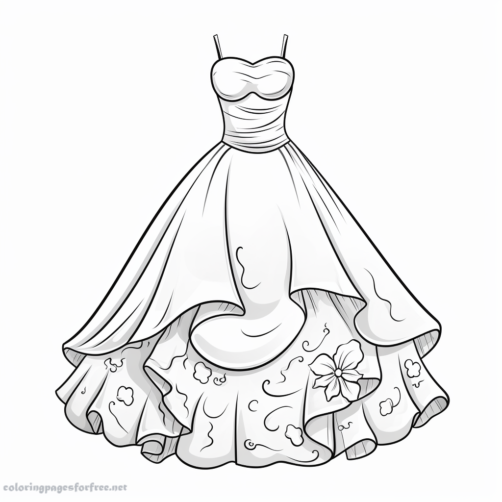 Simple ball gown coloring book to print and color