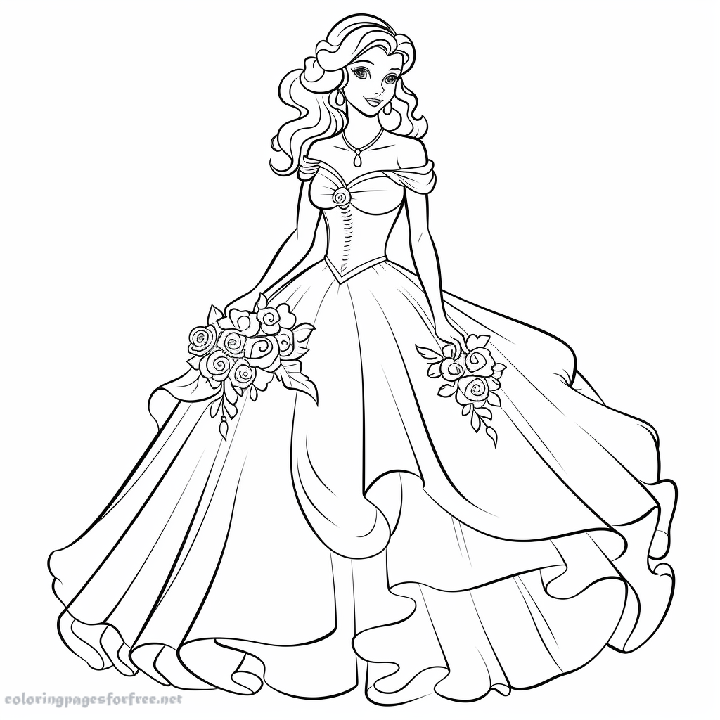 Magnificent princess dress coloring page for children