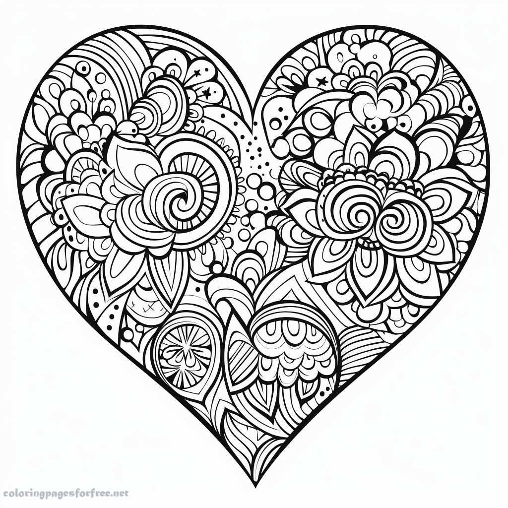 Heart doodle for adults coloring book to print and color