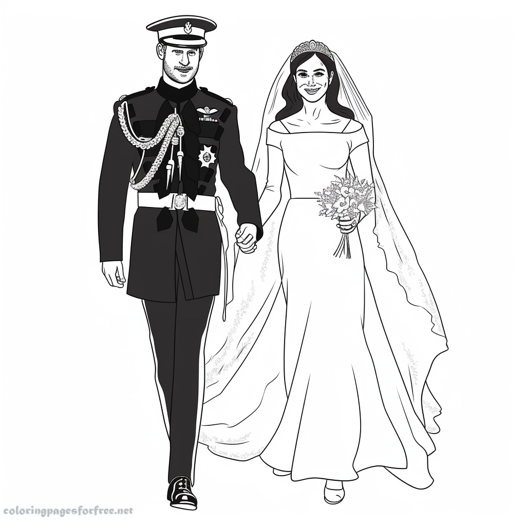 Megan Markle and prince Harry wedding coloring page to download for free