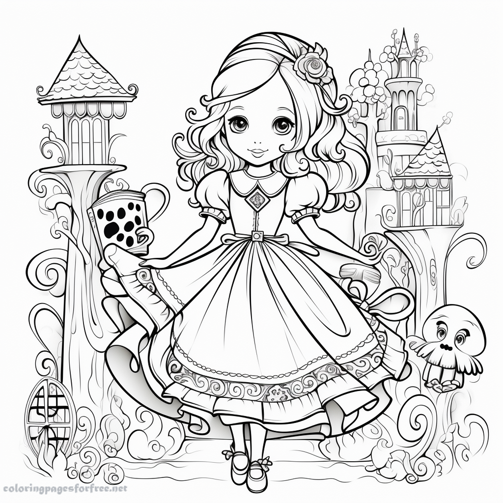 Simple coloring page of Alice in wonderland