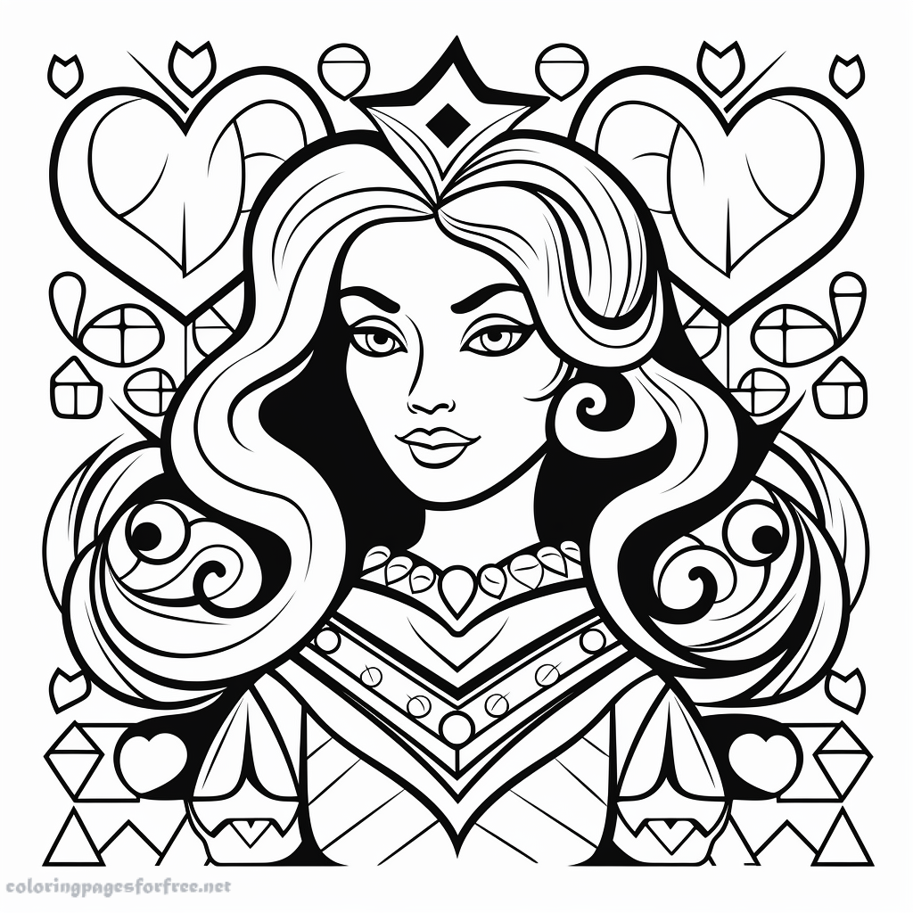 Coloring page queen of hearts with few details for kids
