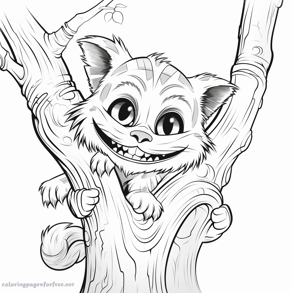 The cheshire cat on the tree Coloring book to print and color